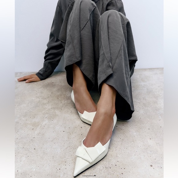 Zara heeled pump with bow White NWT - Picture 2 of 5